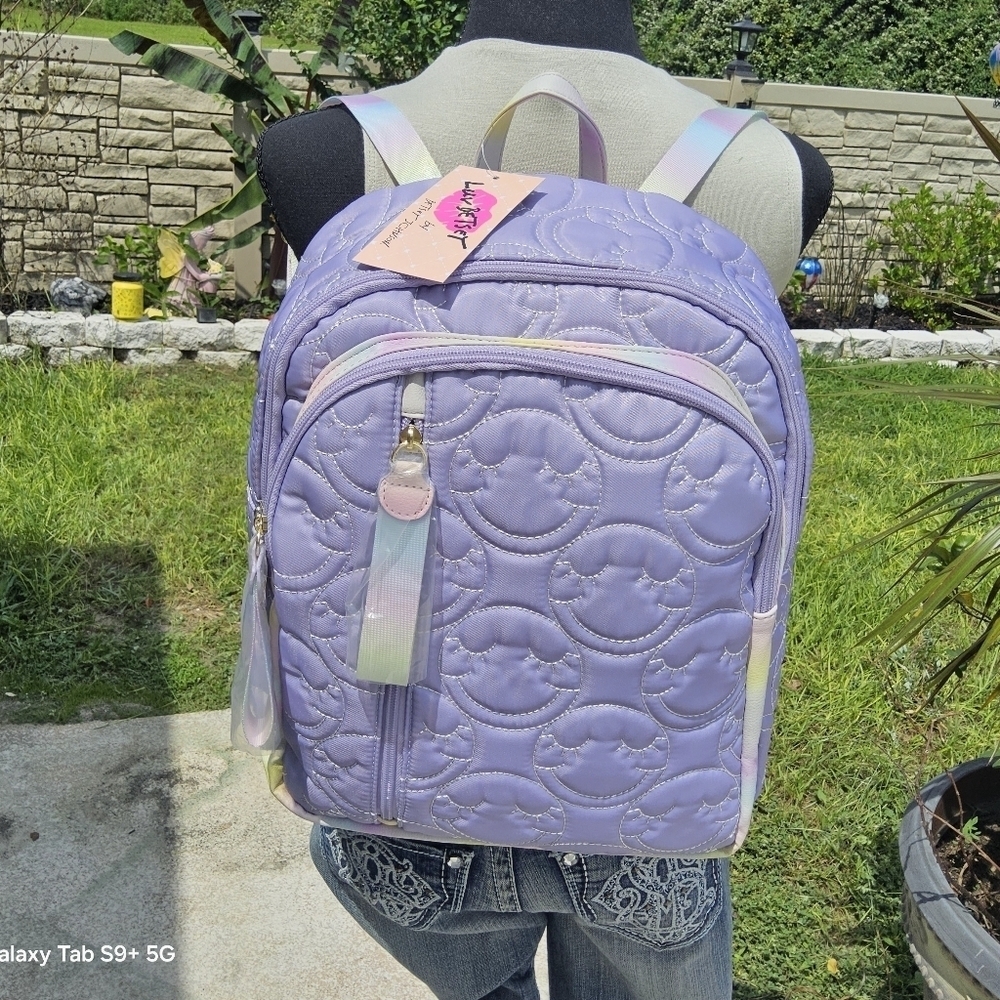 BETSEY JOHNSON PURPLE QUILTED LUV BETSEY SMILEY โบ๏ธ FACE BACKPACK - Picture 4 of 4